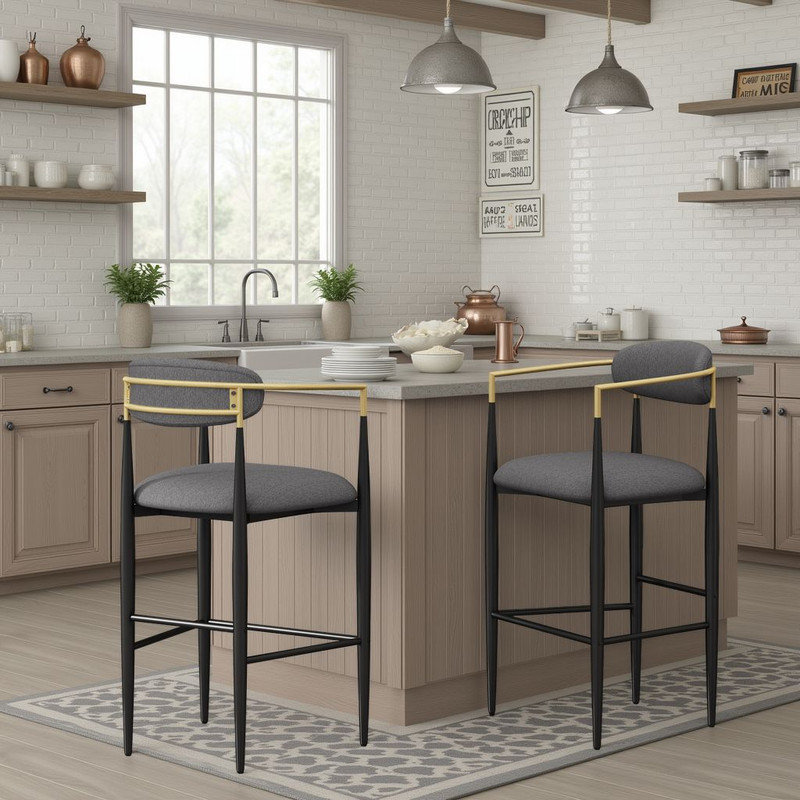Ensemble de 2 tabourets de bar modernes - hauteur 29,75 po, capacité de 265 lb., Noir, Gris