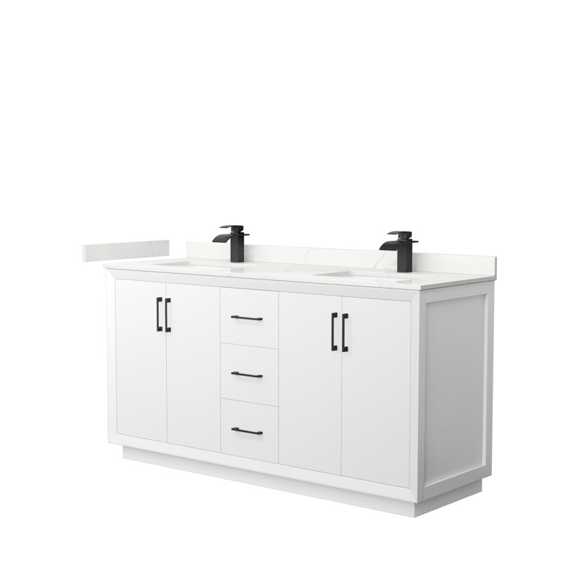 Strada 66'' W Double Vanity, Matte Black, White, Giotto Quartz