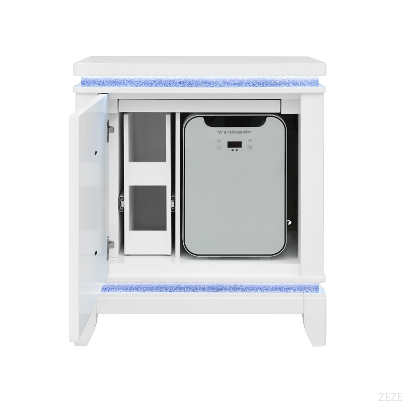 Table de chevet blanche avec glacière, USB et haut-parleur Adalid