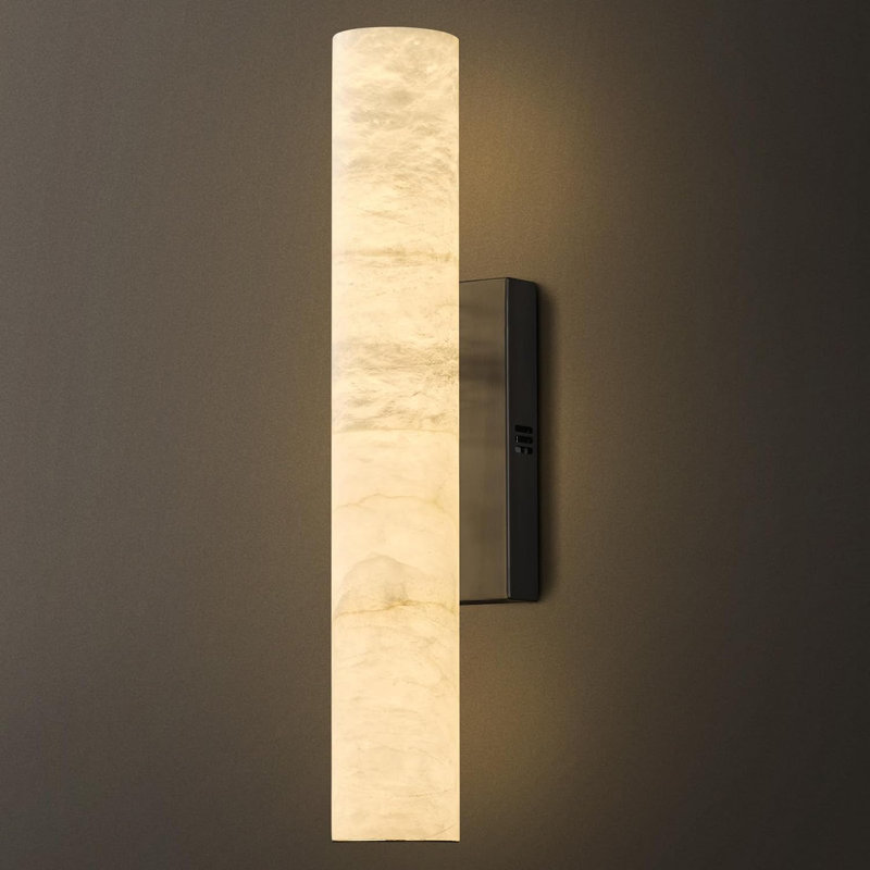 Applique murale à intensité variable avec abat-jour en albâtre Durkin, Noir mat, H 19,7 po x l 3 po x P 3 po