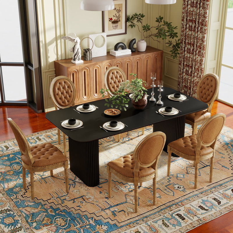 Ensemble de salle à manger Mid-Century, 7 pièces : table, 6 chaises, Orange