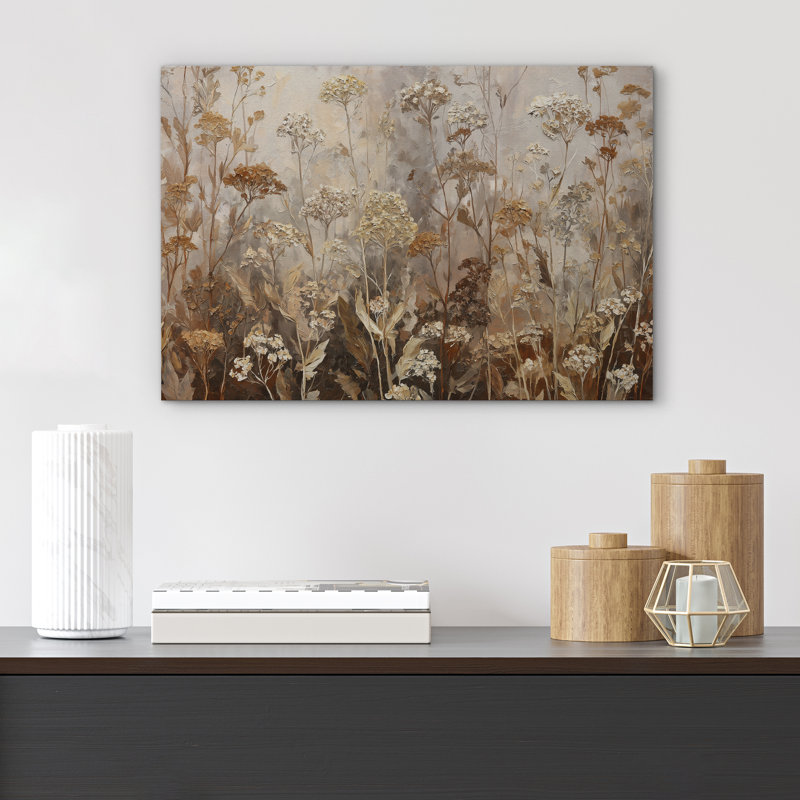 Vintage Dried Wildflowers Neutral Tones Art - Pictures Extra Large Framed Canvas Print Wall Art, Wrapped Canvas