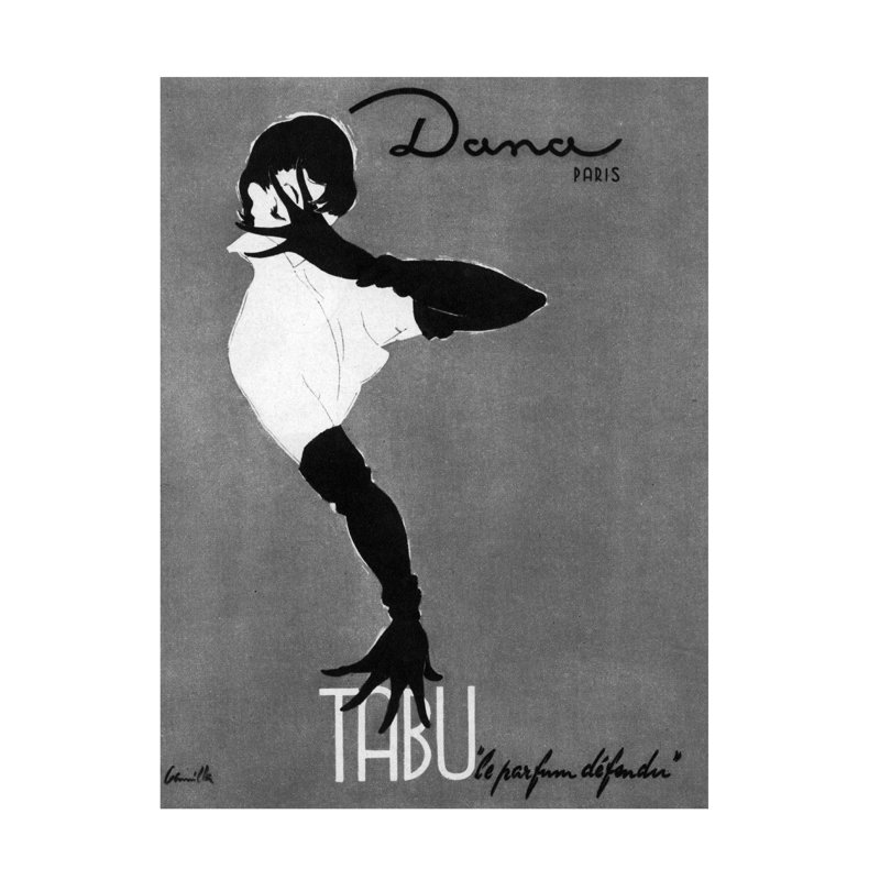 Art sur toile, artiste inconnu, "French Tabu Perfume" par Dana, 1953, H 32 po x l 24 po