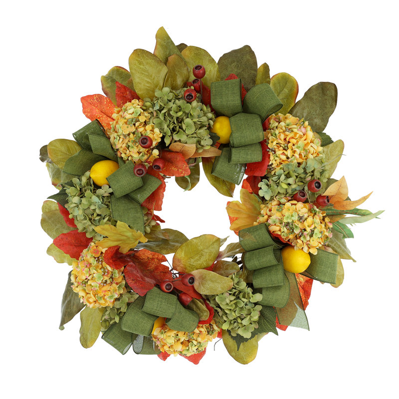 27" Lemon and Hydrangea Fall Wreath