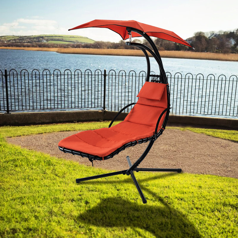 Chaise de jardin orange avec parasol réglable et siège épais - Chaise courbée suspendue, conception ergonomique pour patio