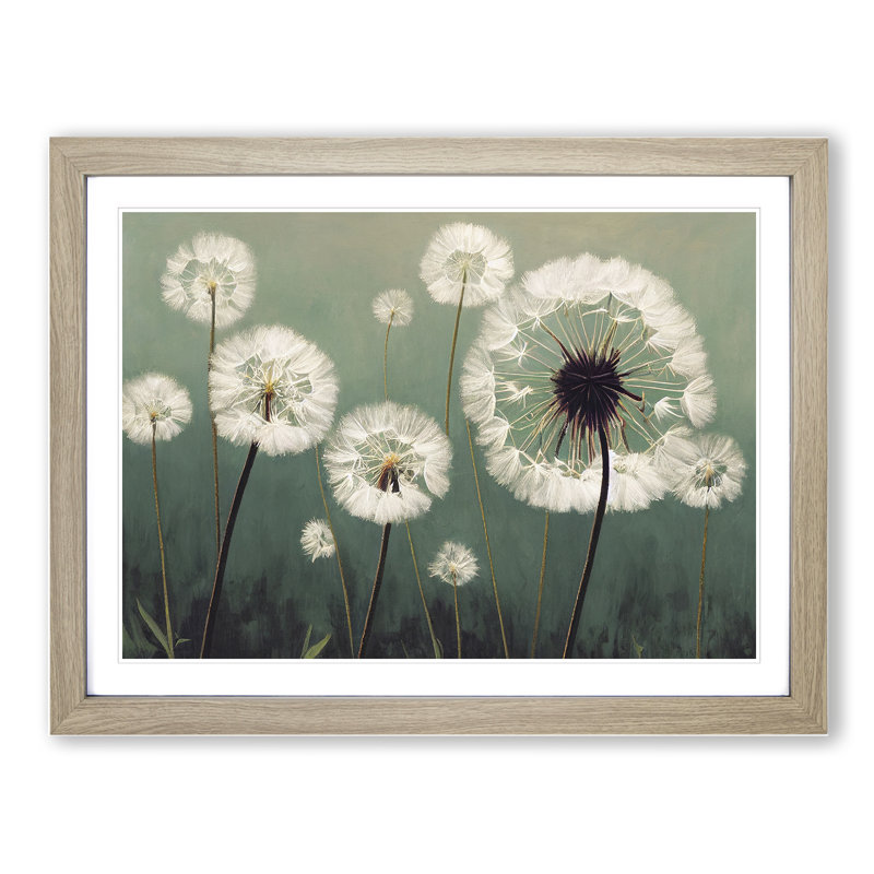 Entrancing Dandelion Flowers - Single Picture Frame Print, 25cm H x 34cm W x 2cm D, Oak