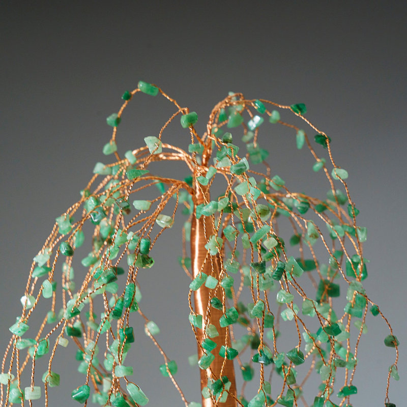 Genuine Green Aventurine Gemstone Willow Tree On Fluorite Base