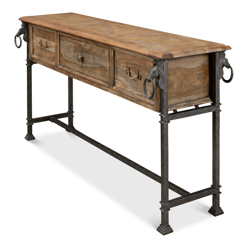 Desert Bleached Brown Acacia Wood and Iron Console Table