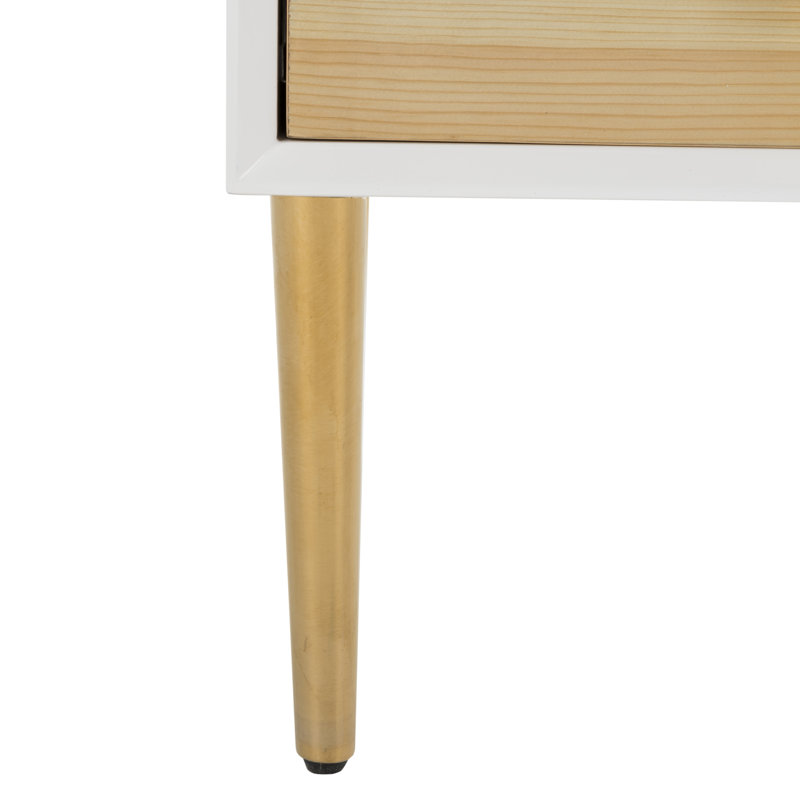 White Rectangular Wood and Metal Side Table with Storage