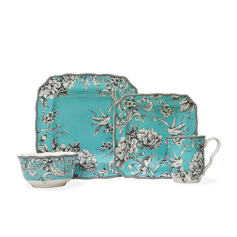 222 Fifth Adelaide 16-Piece Porcelain Floral Dinnerware Set - Service For 4, Turquoise