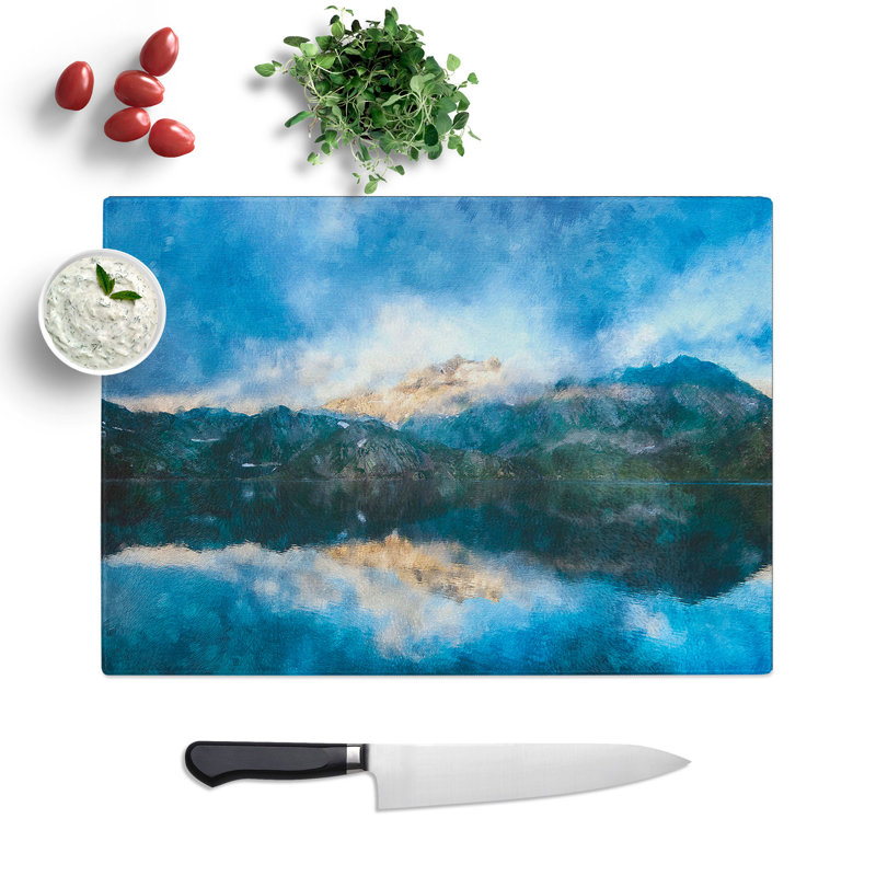 Idyllic Lake and Mountain Painting Chopping Board, 0.4cm H x 28.5cm W x 39cm L