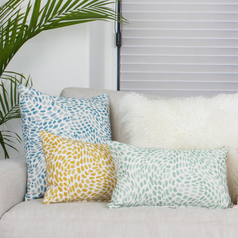 Spring Green and Off-White Rectangular Lumbar Pillow with Polyfill Insert