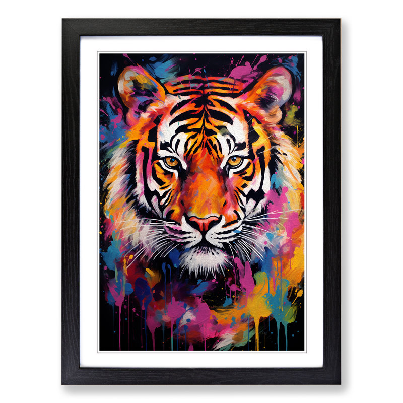 Tiger Colour Field No.2 - Single Picture Frame Rectangle Print on Wood, 64cm H x 46cm W x 2cm D, Black