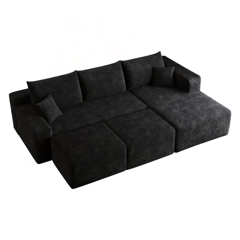 Canapé modulaire 95 "avec 2 repose-pieds Cloud, Noir
