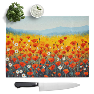 Poppy Field Minimalism  Glass Chopping Board
