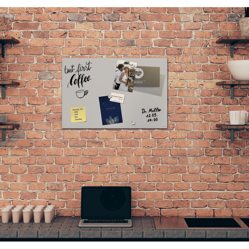 Artverum Wall Mounted Magnetic Glass Board 40cm H x 60cm W, Grey