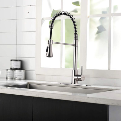 304 Kitchen Sink Faucet In Brushed Nickel - Rust And Water Spot 360 Degree Swivel Pull Down Spray For Versatile Washing Corrosion Cleaning Tasks