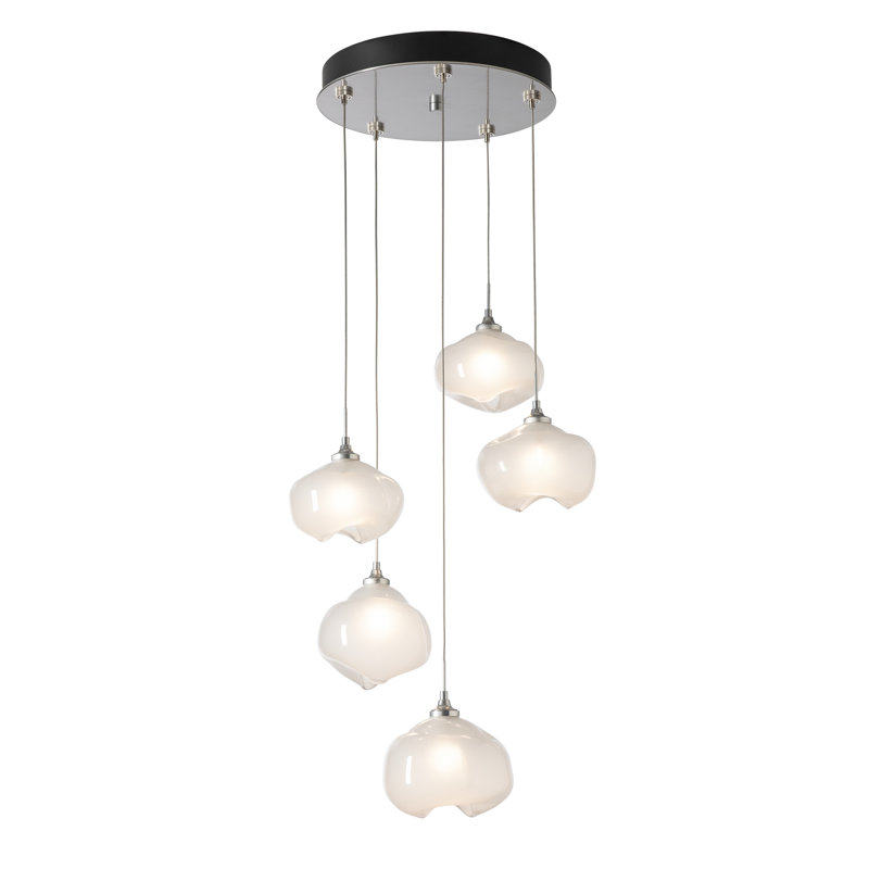Ume 5 - Light Cluster Geometric Pendant, Frosted, Sterling, 10" - 80"