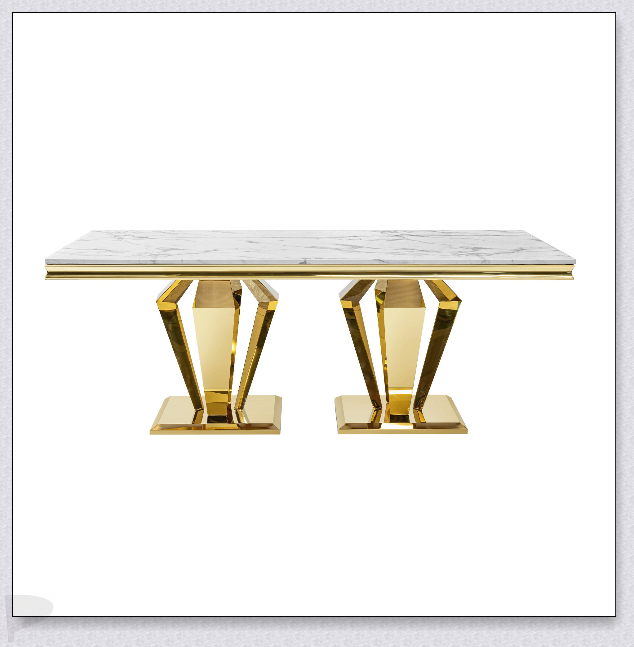 Everly Quinn MDF Marble Top Dining Table With Gold Polished Stainless ...