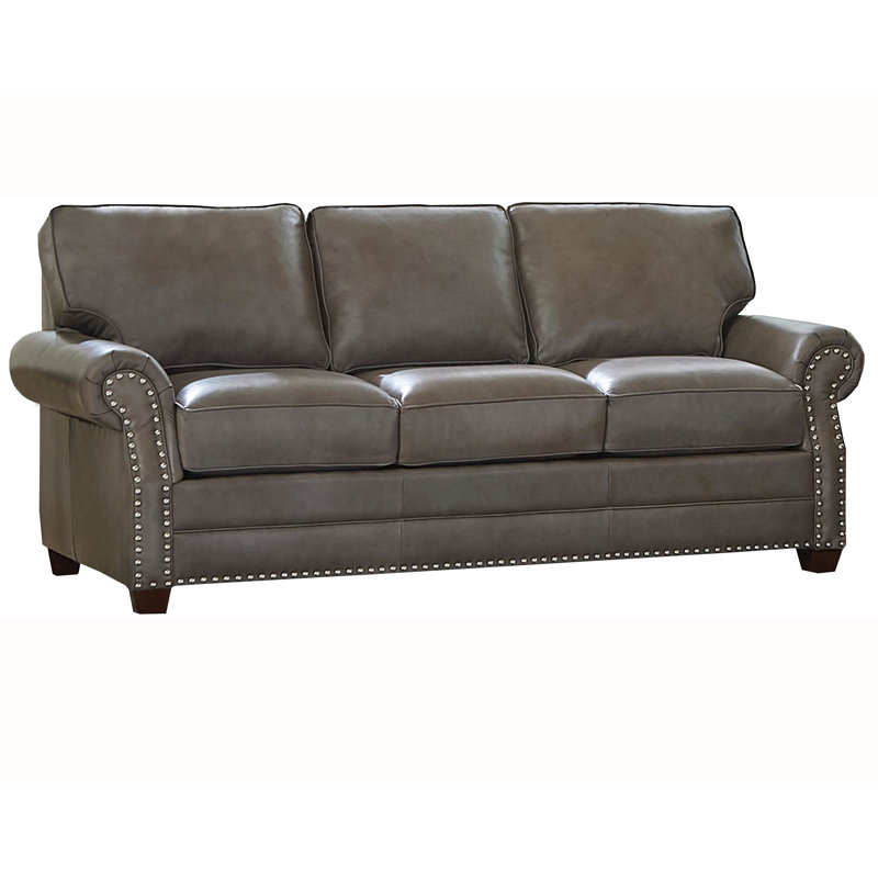 Canapé à accoudoirs roulés en cuir véritable 84 po Vernon, Cuir fleur acier gris