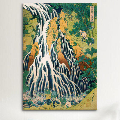 «Pilgrims at Kirifuri Waterfall on Mount Kurokami in Shimotsuke Province» par Katsushika Hokusai, reproduction d'art sur toile