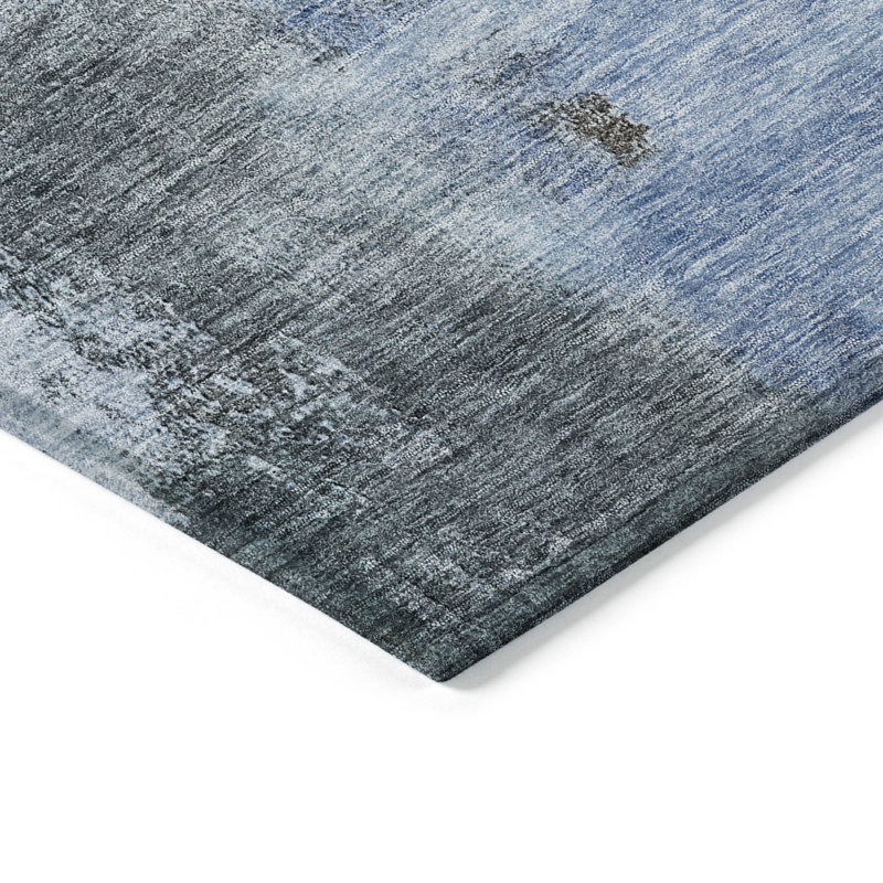 Blue Abstract Washable Synthetic 3' x 5' Area Rug