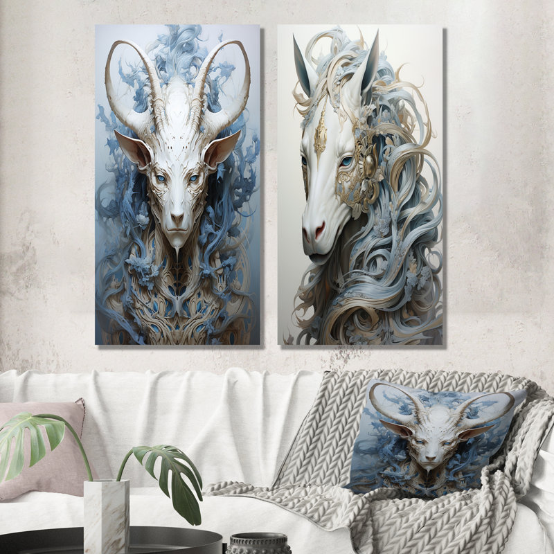 Mythique créature, peinture sur cheval, H 28 po x l 25 po, Toile tendue