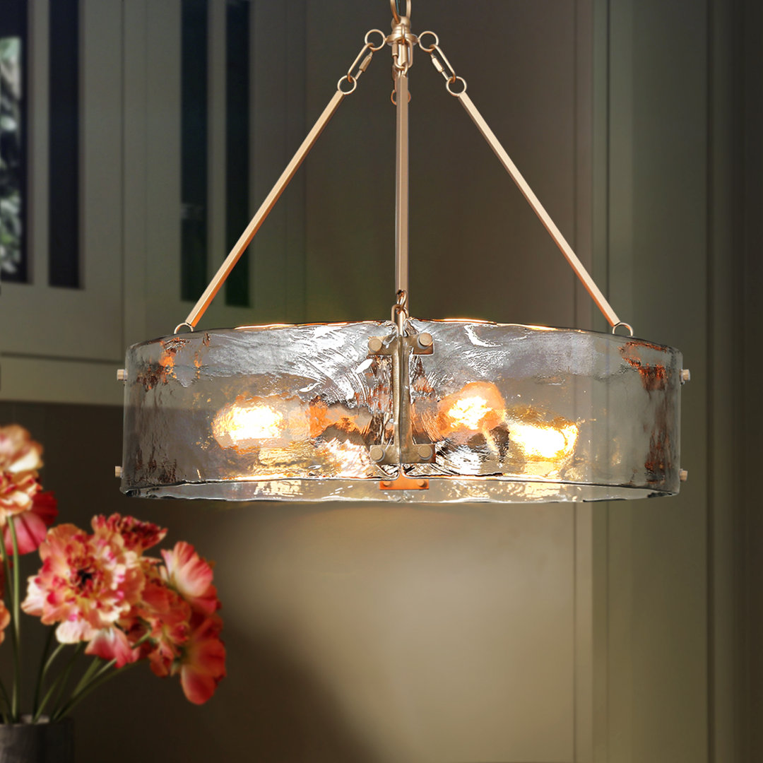 Hanshelmut 4 - Light Modern Shaded Drum Chandelier with Texture Glass Mercer41