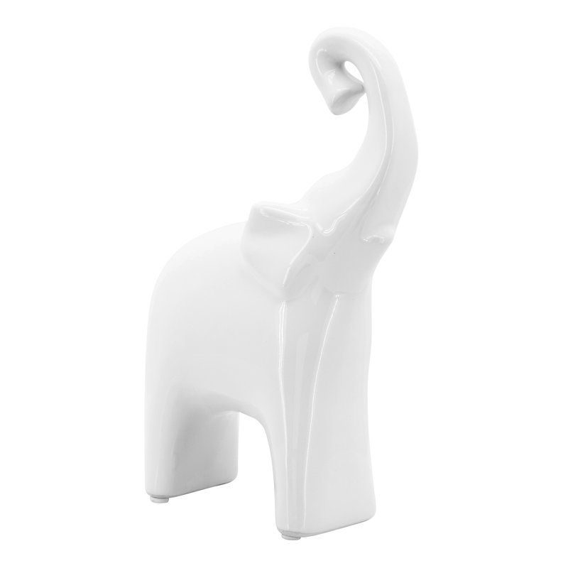 Decorative Ceramic Elephant Figurine with Glam Style for Home Decor - Modern Animal Sculpture Object for Office, or Decorations for Living Room  White