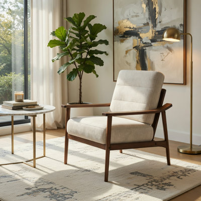 Chaise d'appoint moderne avec accoudoirs et pieds en bois d'hévéa pour le salon