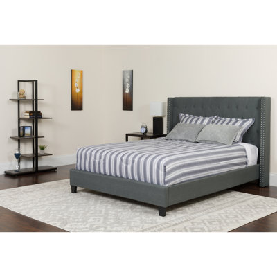 Aluino Tufted Upholstered Platform Bed w/ Memory Foam Pocket Spring Mattress