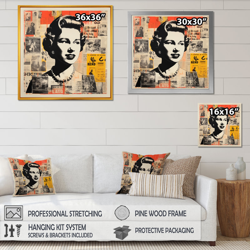 Pop Art Queen Elizabeth S Magazine II - célébrité, art mural, Cadre simple noir, H 30 po x l 30 po x P 1,5 po