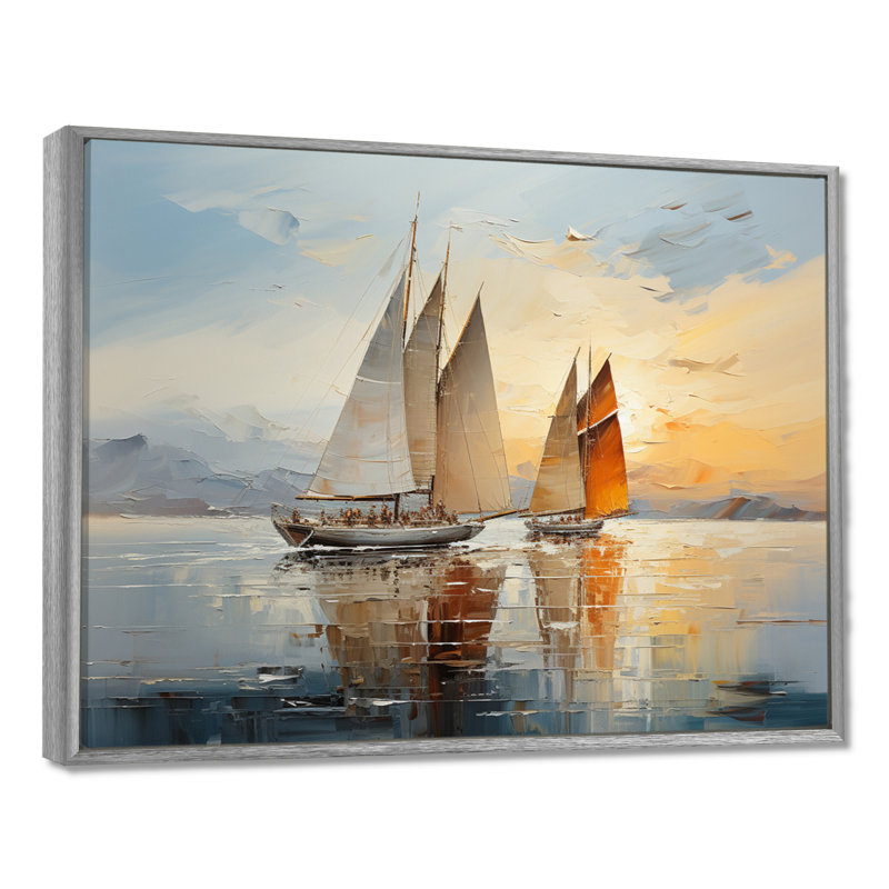 Hurtado Minimalisme voilier Rhythms III, H 34 po x l 44 po x P 1,5 po, Encadrement argenté