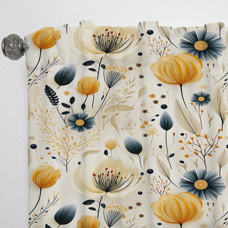 Neutre fleurs beiges motif boho IV - rideau boho - rideau obscurcissant abstrait - 1 panneaux, L 52 po x L 90 po