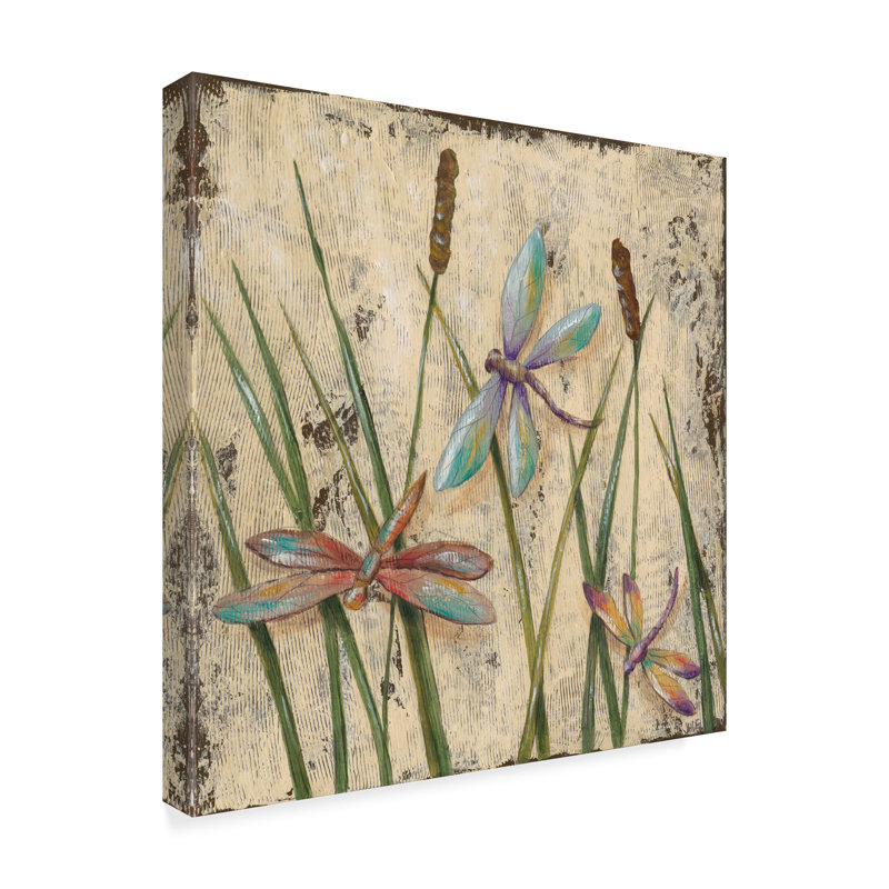 Art mural sur toile tendue - Jade Reynolds «Dancing Dragonflies I», art mural pour salon, chambre à coucher ou bureau - 35 x 35