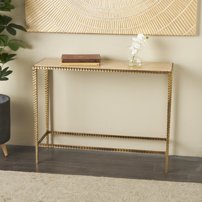 Anita Gold Marble Rectangular Living Room Console Table with Metal Legs, 37" x 12" x 28"
