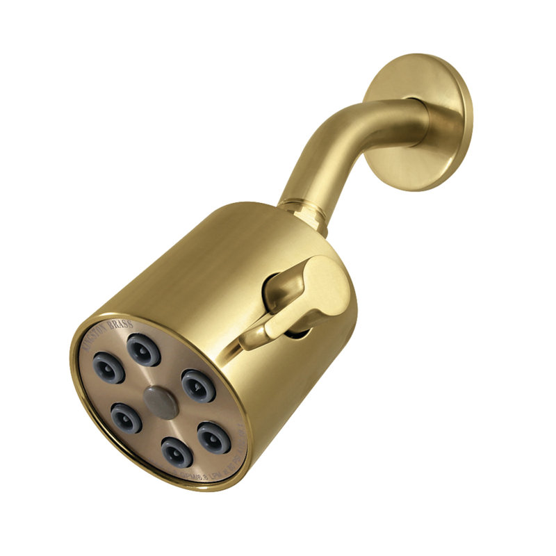 Pomme de douche ronde en laiton 3 po avec bras de douche 5/3 / 8 po Kingston, Laiton brossé
