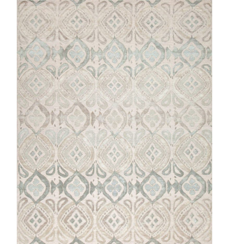 Bali Hand Woven Silk and Wool Geometric Area Rug, Rectangle 10' x 14'