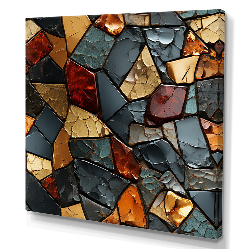 Cubic Mosaic Marble Tiles II - Abstract Tile Wall Art, H 16 po x l 16 po x P 1 po, Toile tendue