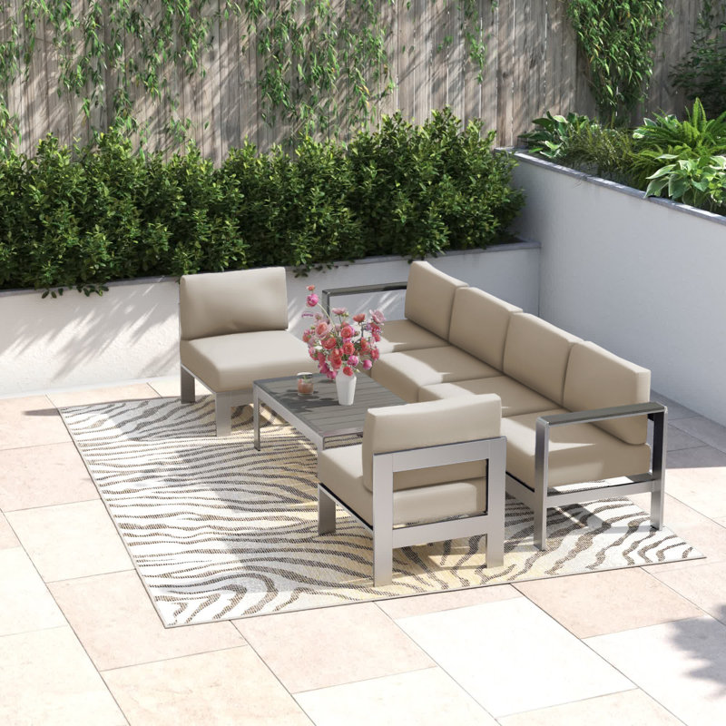 Ensemble de canapé modulaire d'extérieur en aluminium 5 pièces Shore, Beige