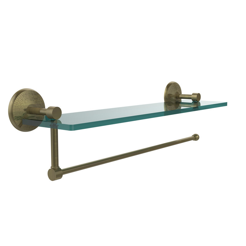 Marchmont Bracket Shelf with Towel Bar, Antique Brass,  5" H x 16" W x 5" D