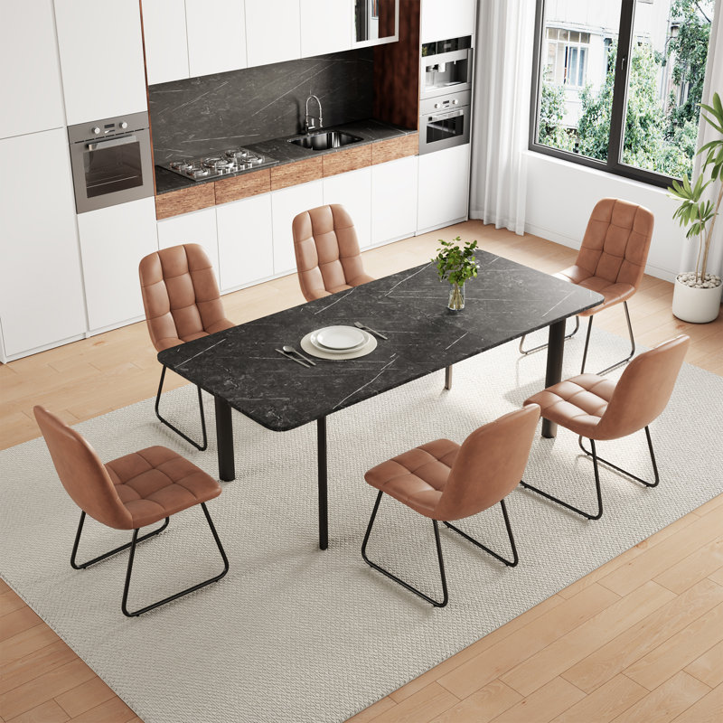 Ensemble de table à manger 7 pièces, 6 à 8 personnes avec 6 chaises modernes pour la cuisine et la salle à manger, Brun