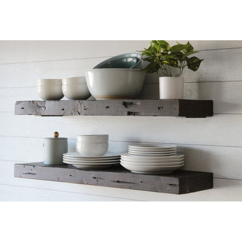 Reclaimed Barn Joist Deep Floating Shelves with Low Profile Brackets, 2.5" H x 24" W x 11" D, Rustic Brown