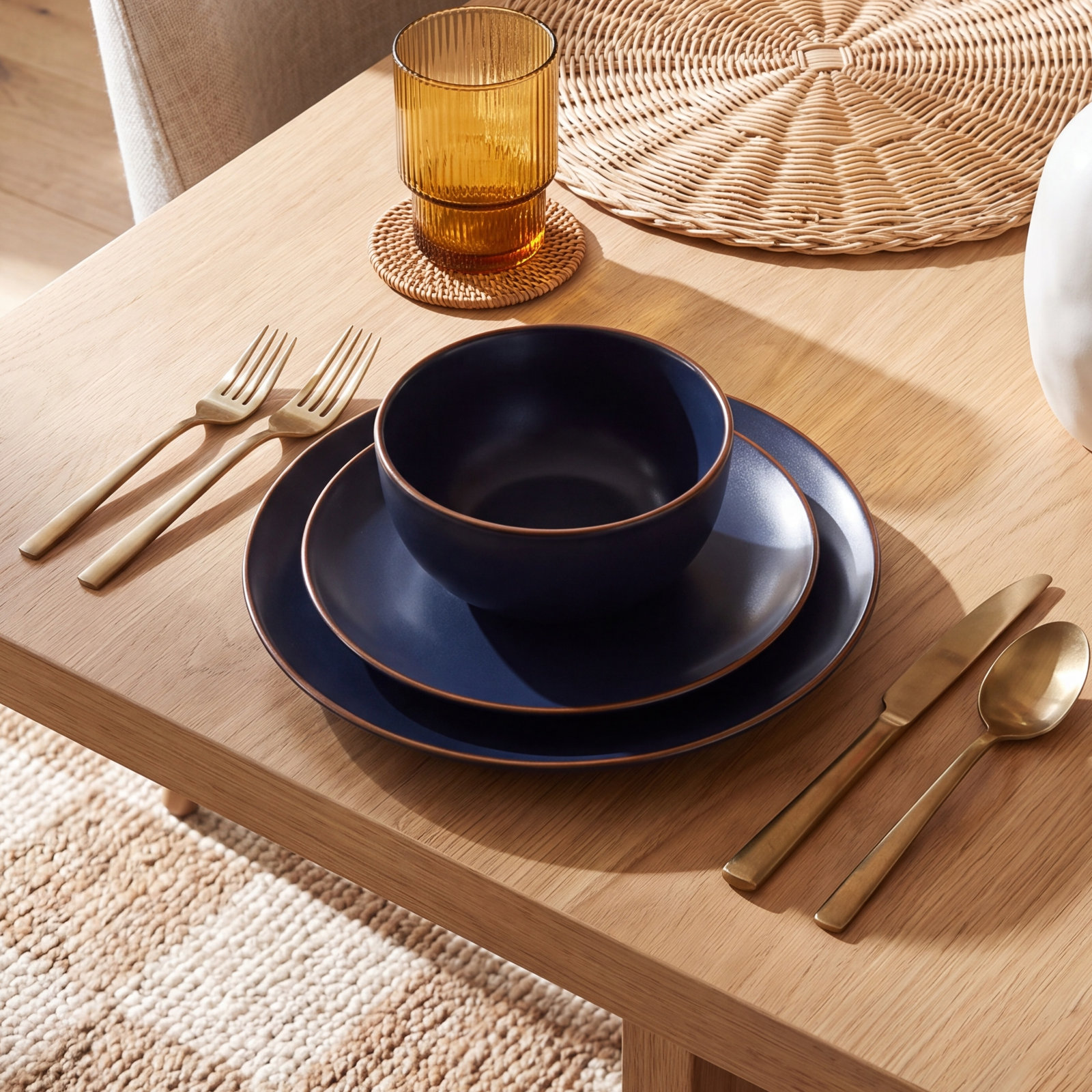 Brasa Stoneware Dinnerware Set, Blue, 32