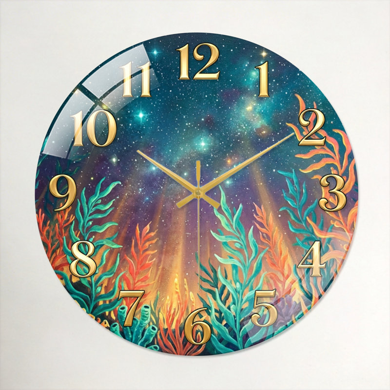 Horloge murale en verre corail cosmique moderne 15,7 po, 40 x 40 cm (15,7 x 15,7 pouces)