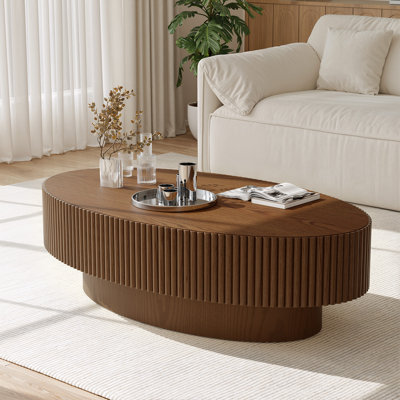 45" Solid Wood Oval Coffee Table with Fluted Design  
