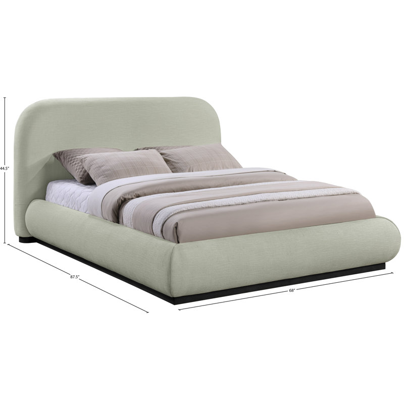 Humayrah Upholstered Panel Bed, Full/Double, Mint Chenille Fabric / Stained Black
