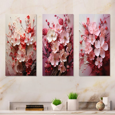 Pink Orchard Tree Ballet Of Cherry Blossoms I - Cherry Metal Art Print Set Of 3