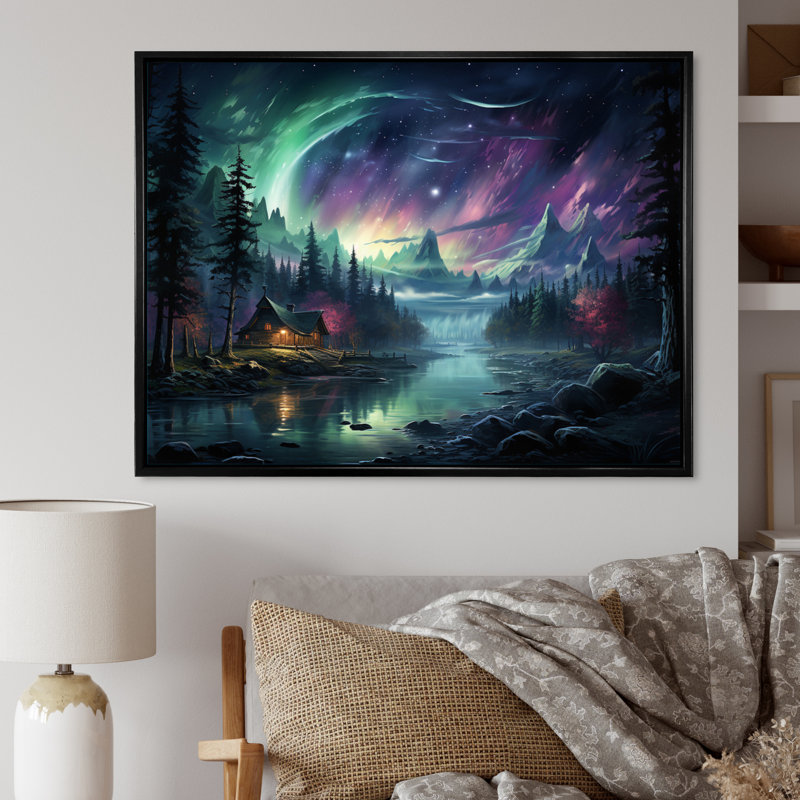 Impression sur toile «Northern Lights Ethereal Enchantment I», H 16 po x l 32 po x P 1 po, Cadre flottant noir