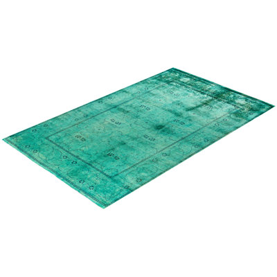 Tapis vert contemporain en laine noué à la main 5 pi 1 po x 8 pi 3 po Correll